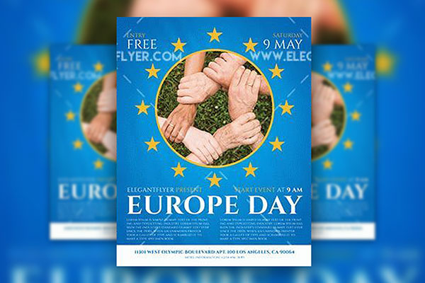 Modern Flag Europe Day Flyer and Facebook Cover Template FREE PSD