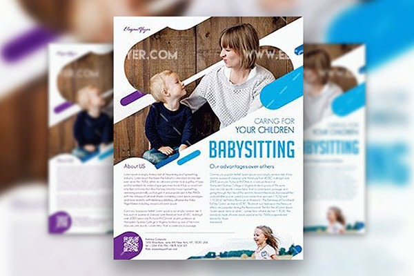 Modern Infographic Babysitting Flyer and Facebook Cover Templates FREE PSD