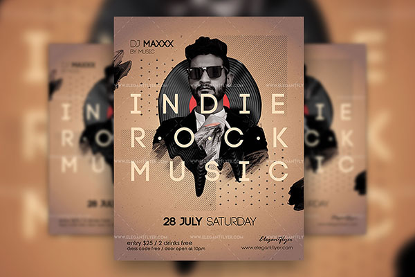Modern Pattern Indie Rock Music Party Flyer Template FREE PSD