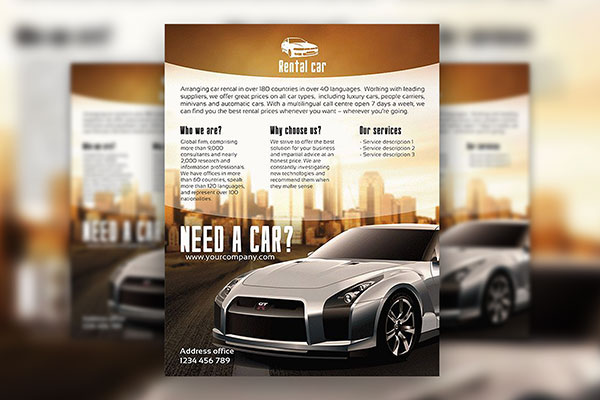 Modern Photorealistic Car Rental Promotion Flyer and Facebook Cover Template FREE PSD