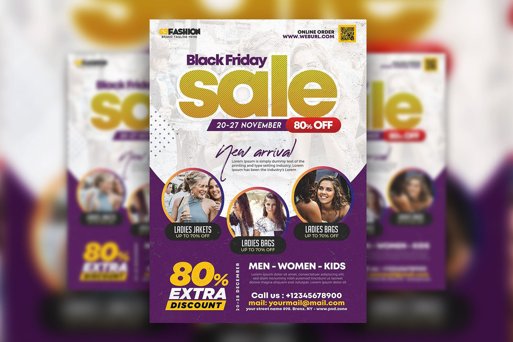 Modern White and Purple Black Friday Sale Flyer Template (FREE