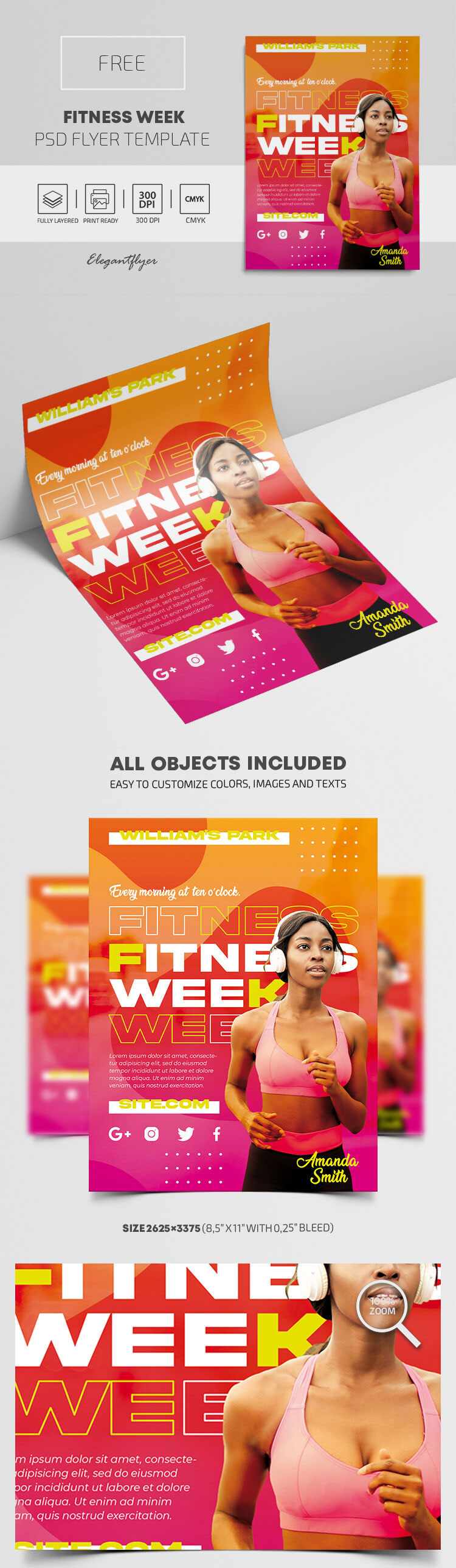 Neat Orange Fitness Event Flyer Template FREE PSD