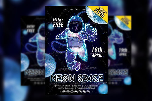 Neon and Funky Space Man Night Club Flyer Template FREE PSD