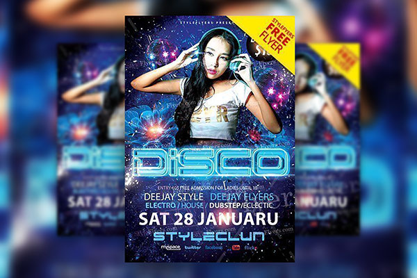 Neon and Futuristic Disco Party Flyer Template FREE PSD