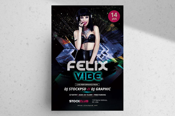 Neon Urban Geometric Music Event Flyer Template FREE PSD