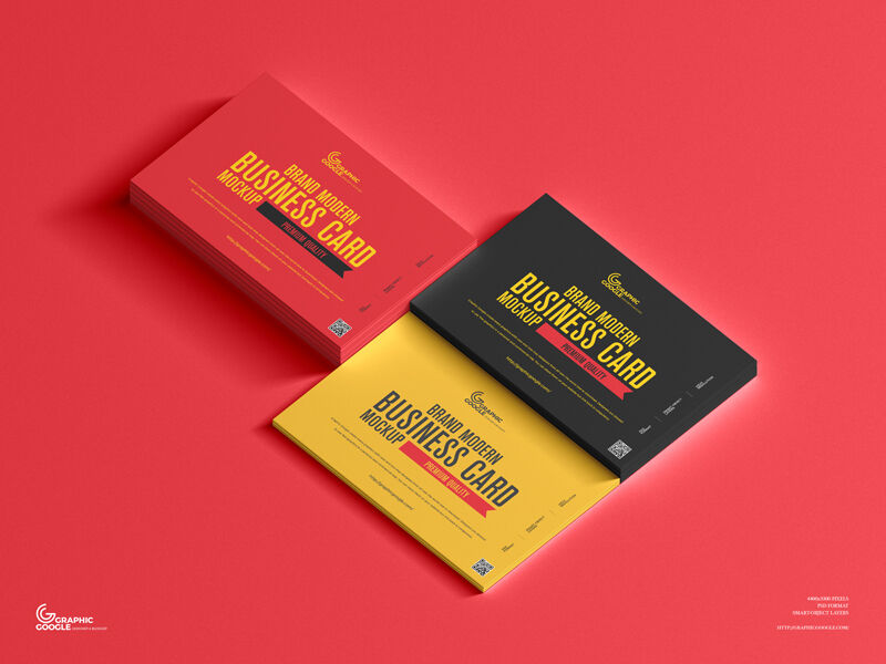 Perspective View 3 Stacks of Business Cards on Floor Mockup FREE PSD