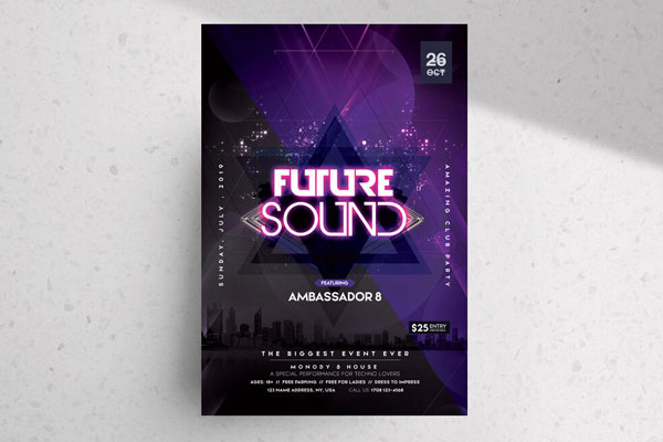 Purple, Black, Geometric, Futuristic Night Party Flyer Template FREE PSD