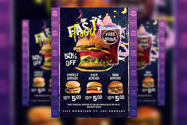 Fast Food Restaurant Flyer Template Featuring a Big Fat Burger (FREE ...