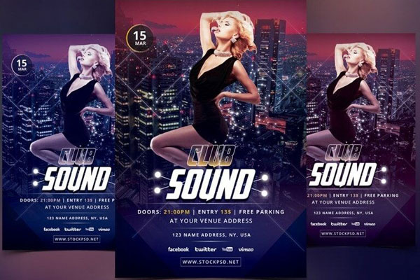 Purple Urban Nightclub Party Flyer Template FREE PSD