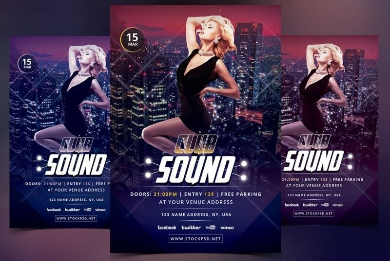 Purple Urban Nightclub Party Flyer Template FREE PSD