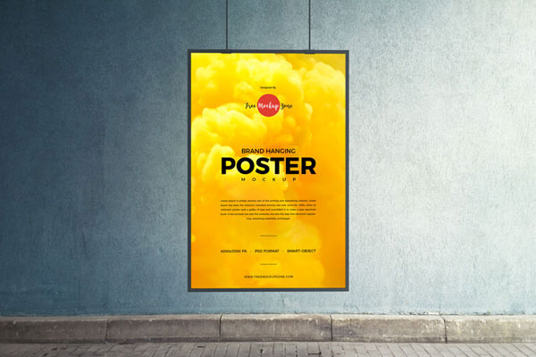 Realistic Hanging Poster with Interior View Mockup FREE PSD