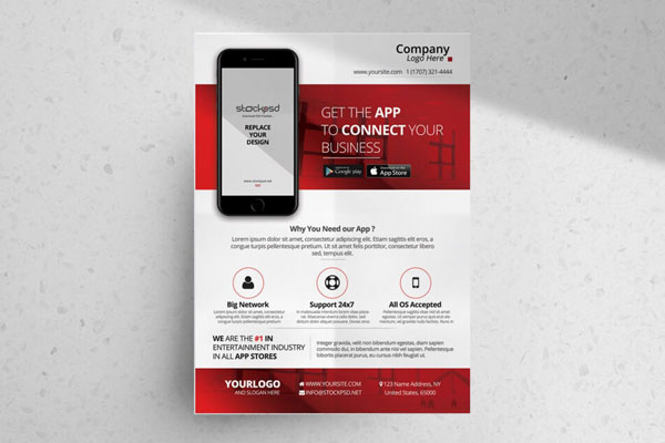 Red and White Mobile App Business Flyer Template FREE PSD