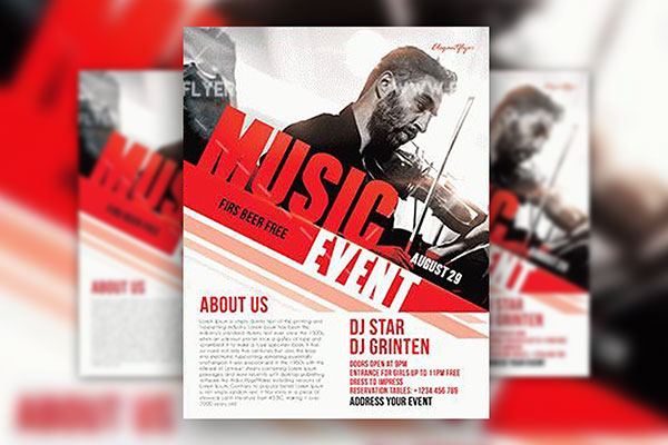Red and White Music Event Flyer and Facebook Cover Template FREE PSD