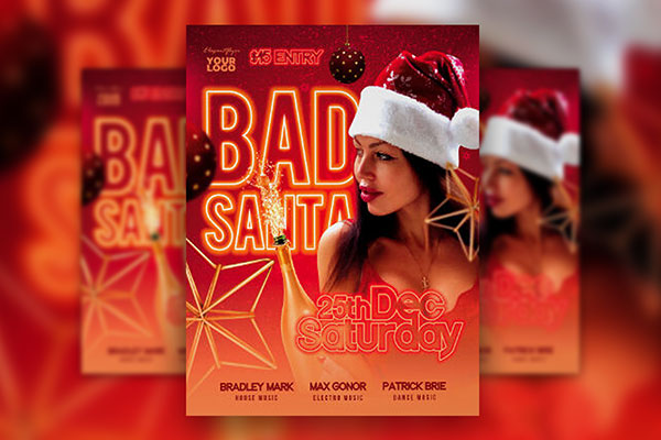 Red, Orange, Modern Christmas Eve Party Flyer Template FREE PSD