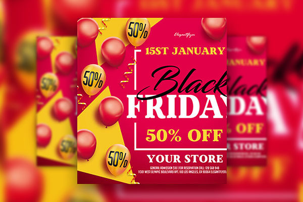 Red, Yellow, Geometric Black Friday Flyer Template FREE PSD