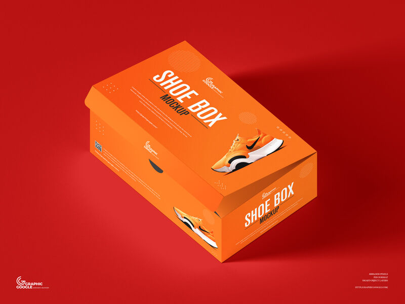 Semi-open Perspective View Packaging Shoe Box Mockup FREE PSD