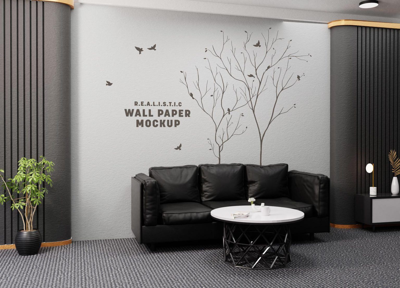Side View of Modern Office Lobby Wall Paper Mockup (FREE) - Resource Boy