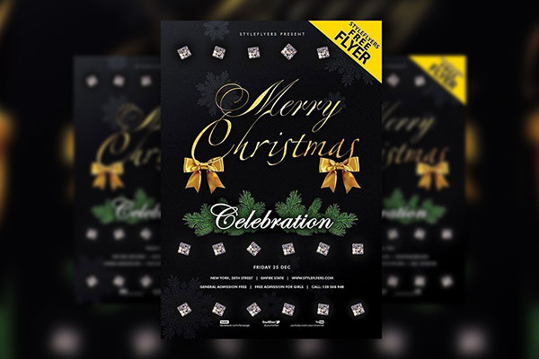 Simple Black Merry Christmas Celebration Flyer Template FREE PSD