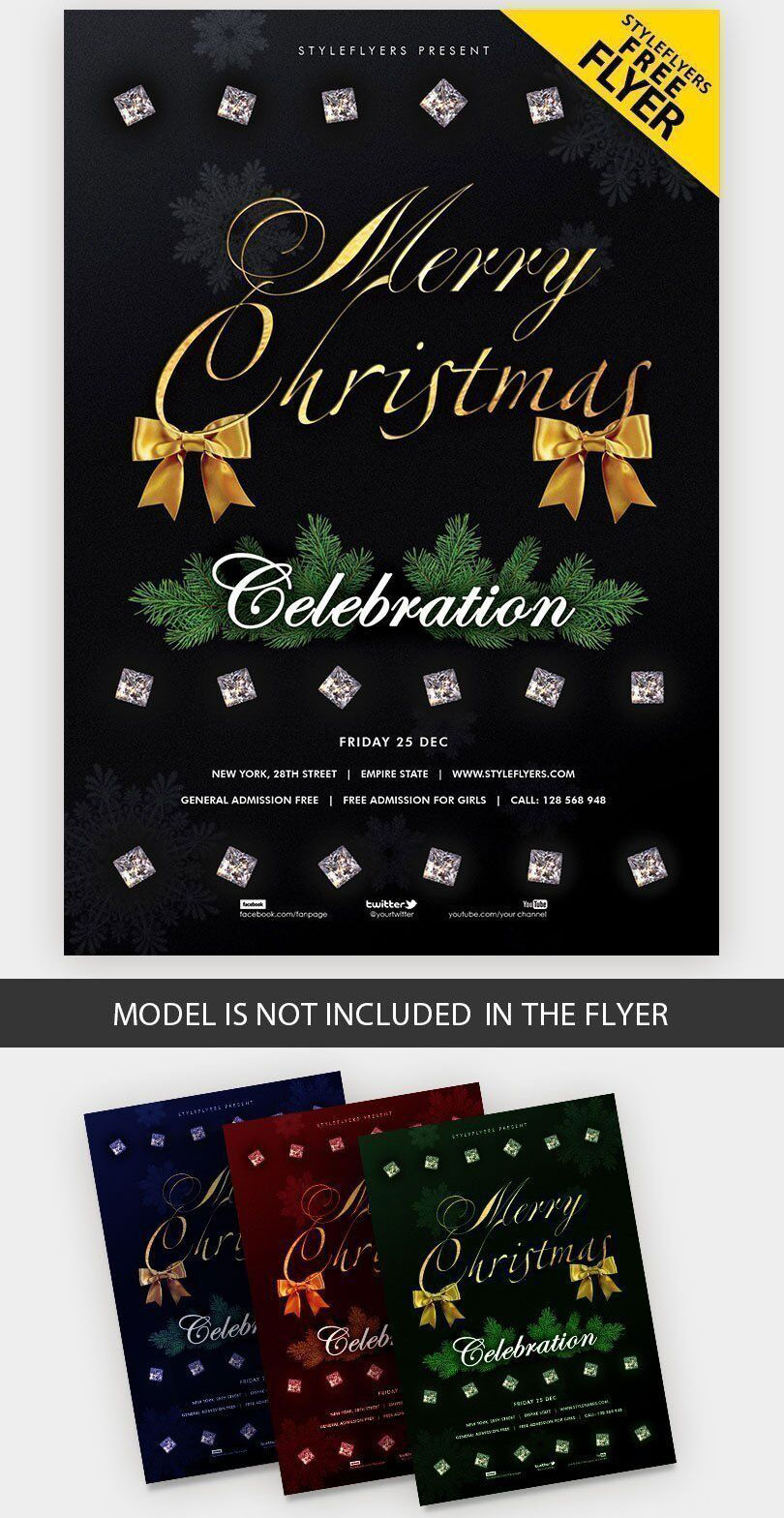 Simple Black Merry Christmas Celebration Flyer Template FREE PSD