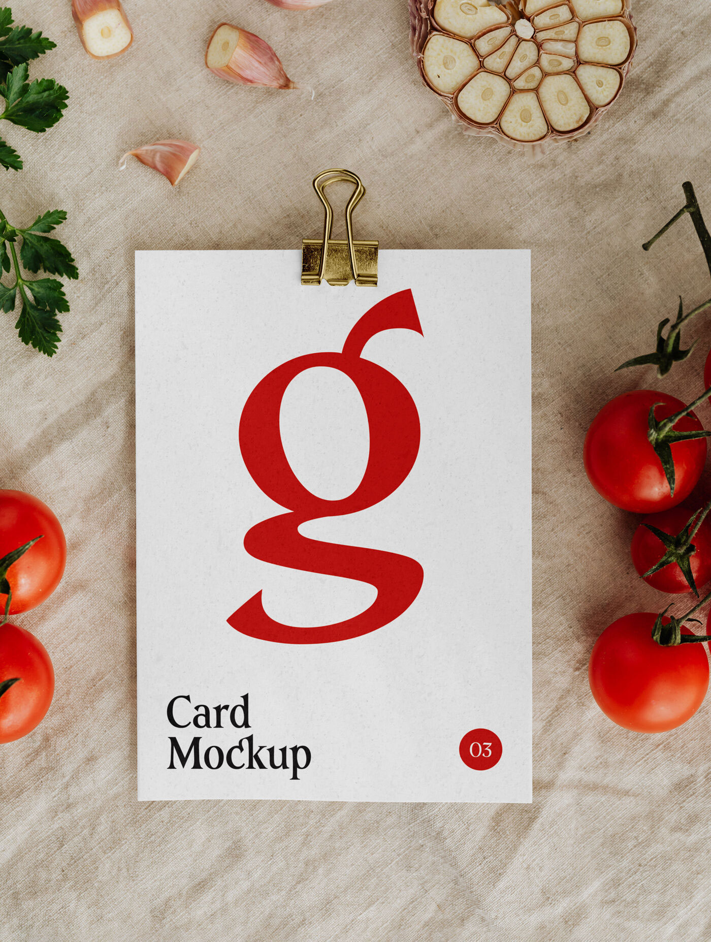Simple Card on the Kitchen Table with Vegetables Mockup FREE PSD