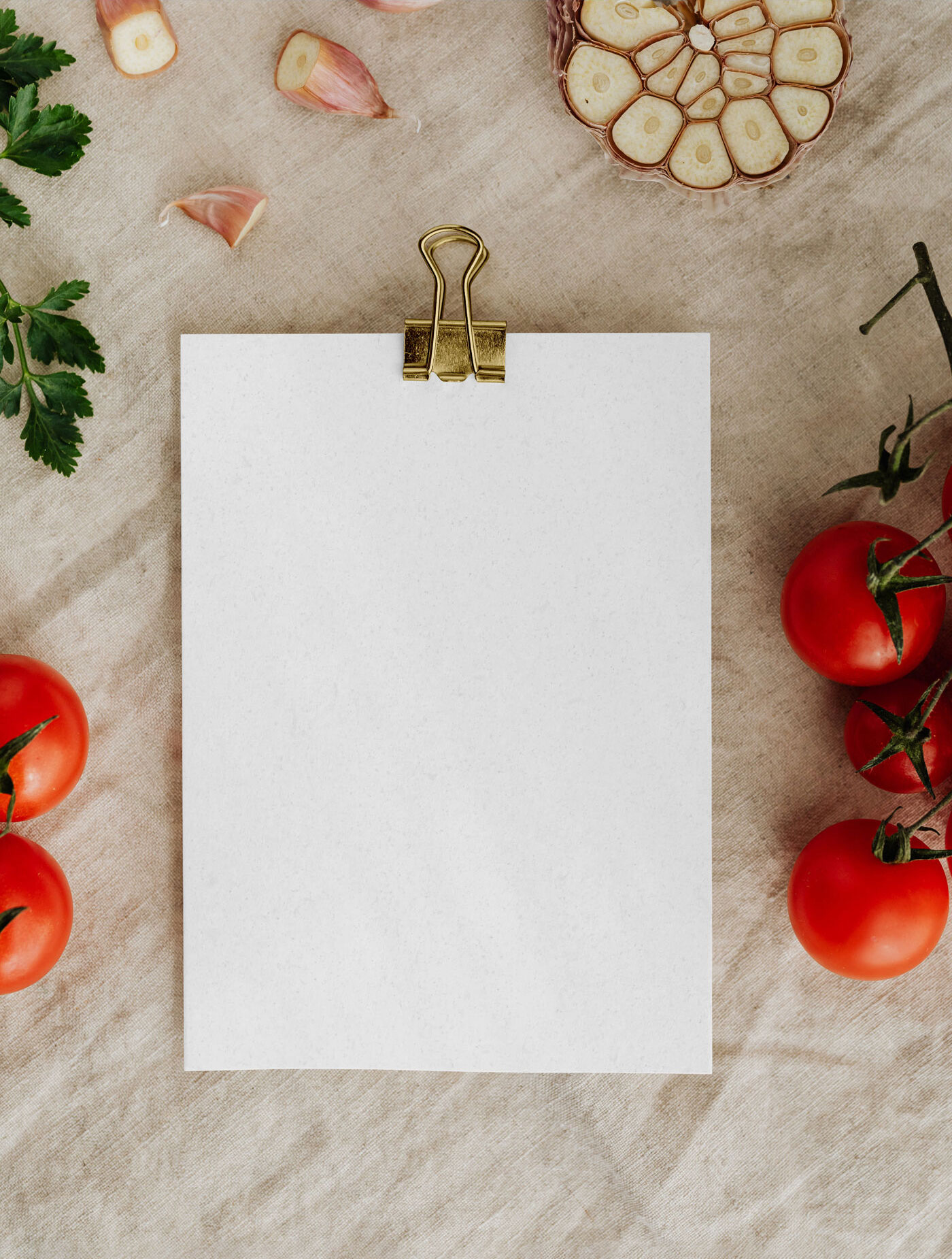 Simple Card on the Kitchen Table with Vegetables Mockup FREE PSD