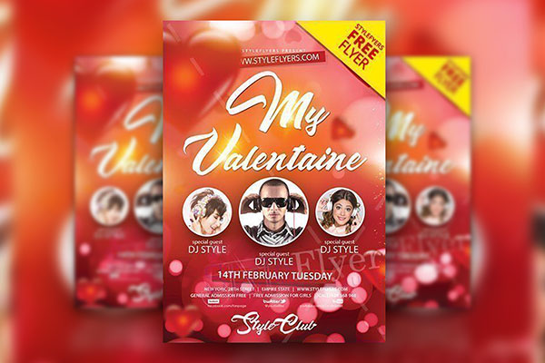 Simple Red Valentine Party Flyer Template and Facebook Cover FREE PSD