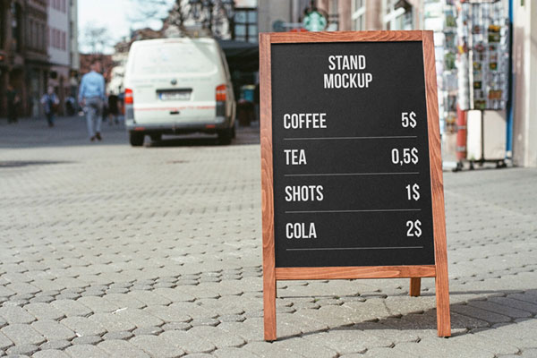 Simple Stand Sign on Street Mockup FREE PSD