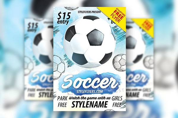 Sketch and Watercolor Soccer Game Flyer Template FREE PSD