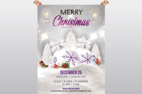 Snowy Ornamental Christmas Party Flyer Template FREE PSD