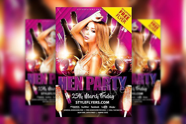 Sparkle Feminine Hen Party Flyer Template FREE PSD