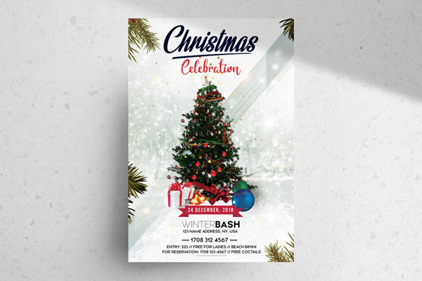 Sparkly Border Christmas Celebration Flyer Template FREE PSD