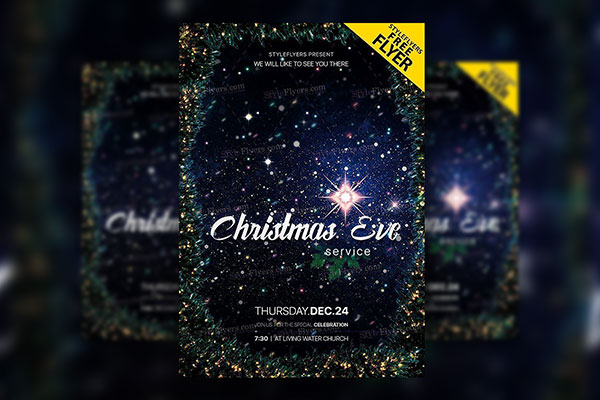 Sparkly Border Christmas Eve Flyer Template FREE PSD