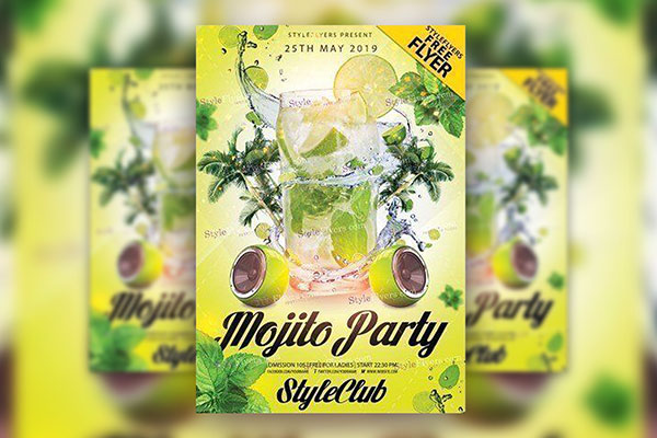 Splash Green Mojito Party Flyer Template FREE PSD