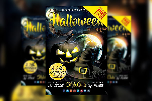Spooky Disco Ball Halloween Flyer Template FREE PSD
