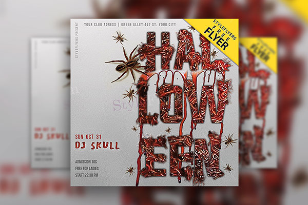 Square Bloody Halloween Party Flyer Template FREE PSD