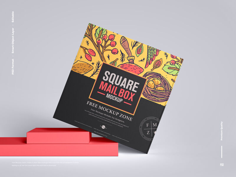 Square Mailbox Laid on Small Boxes Mockup FREE PSD