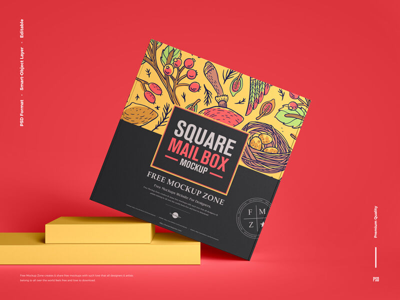 Square Mailbox Laid on Small Boxes Mockup FREE PSD