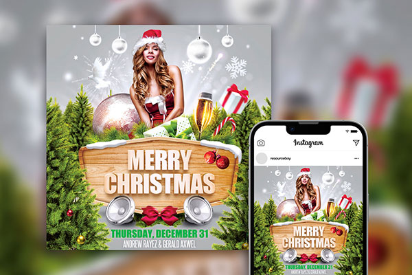 Stunning Festive Merry Christmas Party Instagram Post Template