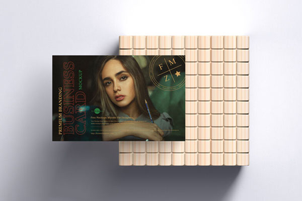 Top View Business Card on a Wooden Cube Mockup FREE PSD