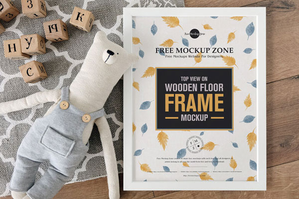 Top View Frame on Wooden Floor Mockup FREE PSD