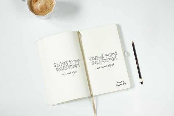 Top View of Open Notebook Mockup with Coffee Cup FREE PSD