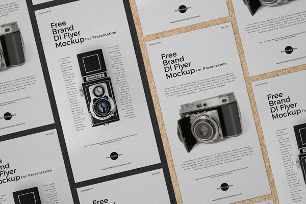 Top View of Set of Flyers on a Board Mockup Free Download | Resource Boy