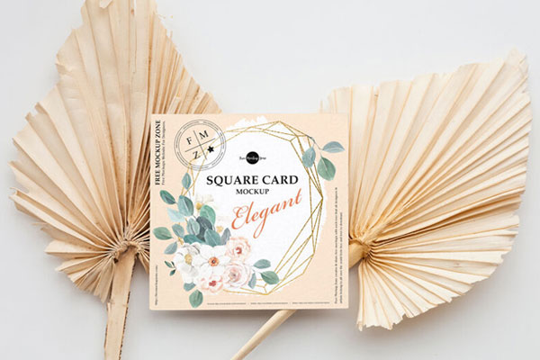 Top View Square Card on Dry Leaves Mockup FREE PSD