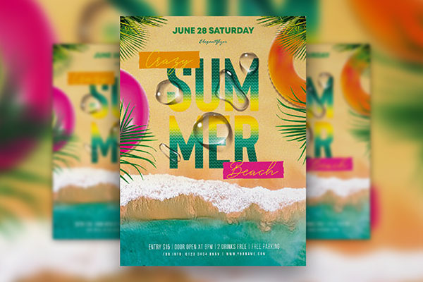 Tropical Border Wavy Beach Party Flyer Template FREE PSD