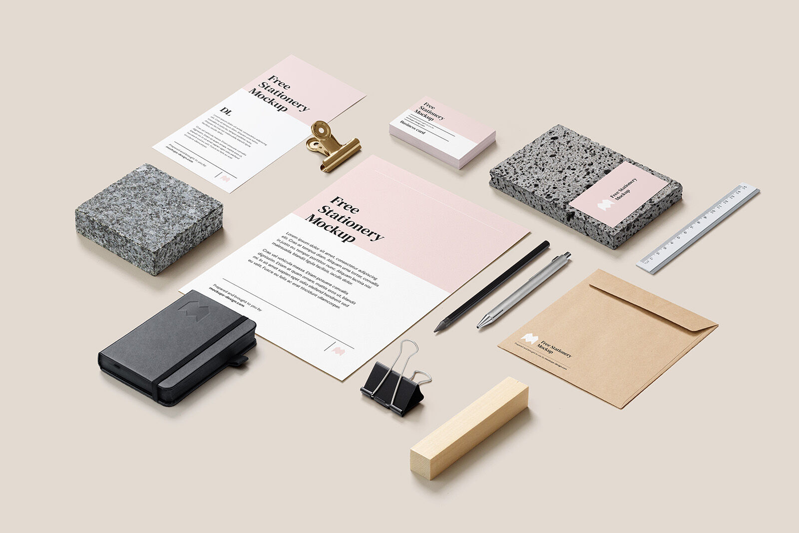 Two Perspective View Minimal Stationery Mockups FREE PSD
