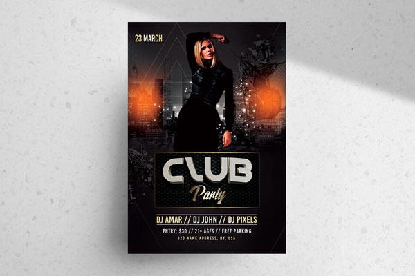 Urban Black Glitter Nightclub Party Flyer Template FREE PSD
