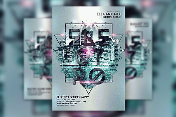 Urban, Geometric Electro Music Flyer and Facebook Cover Template FREE PSD