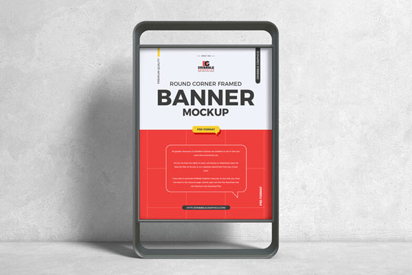 Vertical Advertisement Banner Stand in the Front View Mockup FREE PSD