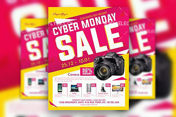 Yellow Grid Cyber Monday Sale Flyer and Facebook Cover Template FREE PSD