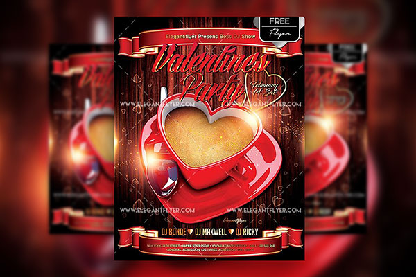 3D, Classic, Thematic Valentine's Day Party Flyer and Facebook Cover Templates FREE PSD